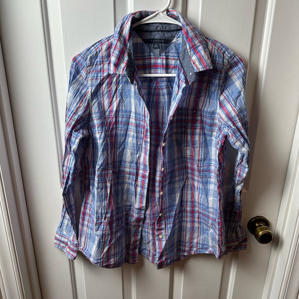 Tommy Hilfiger Women’s Size Medium Blue Plaid Shirt